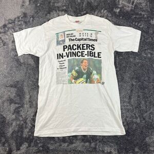 Vtg 1997 Fruit Of The Loom Green Bay Packers In-Vince-Ible T-Shirt Newspaper L